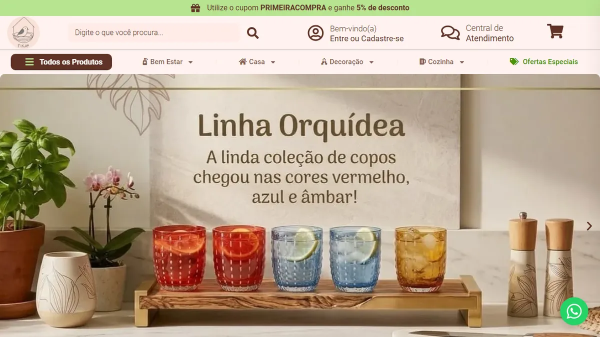 Captura de tela da loja virtual Fika Mais, criada pela InaR Design