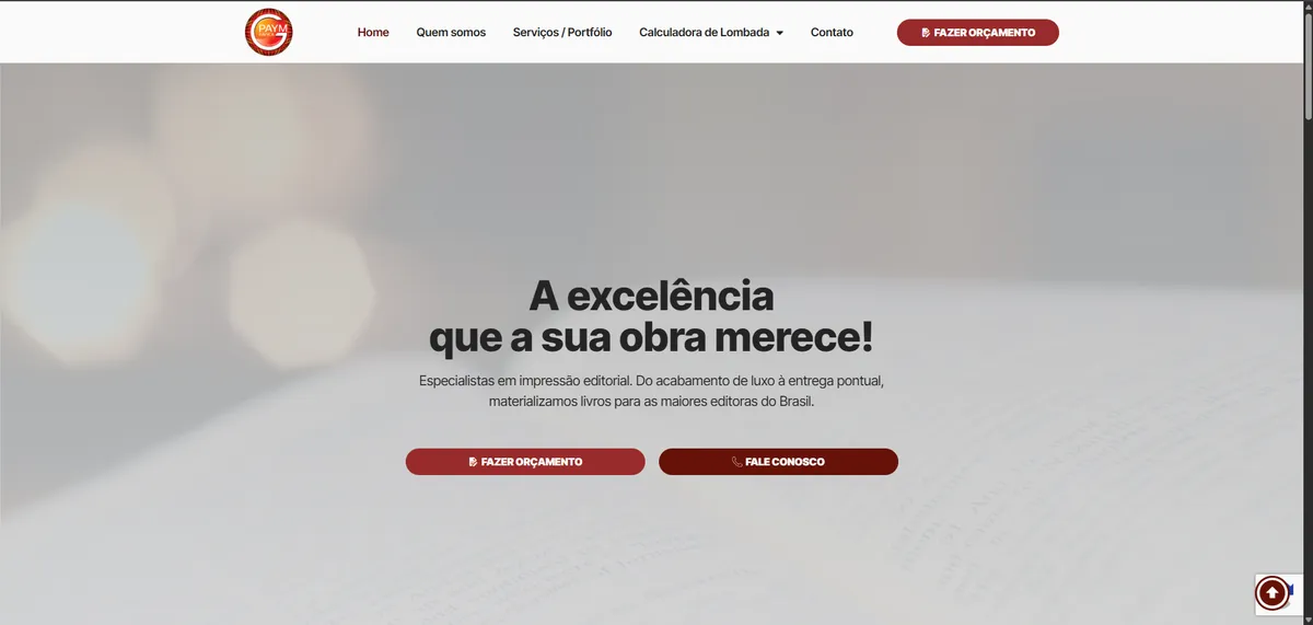 Captura de tela do site institucional da Gráfica Paym, redesenhado pela InaR Design
